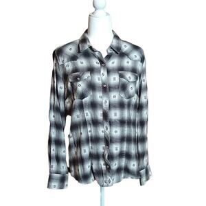 Bit & Bridle Womens Medium Cotton Flannel Snap Button Down Western Top Shirt